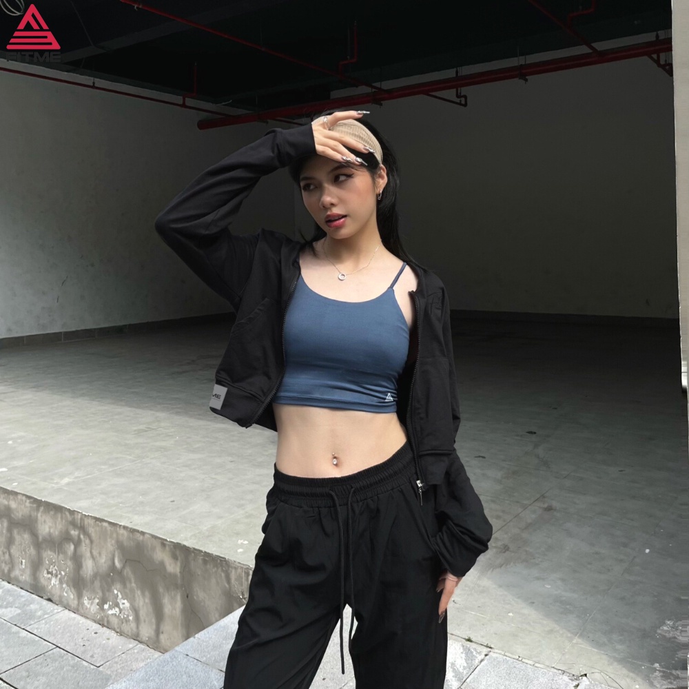 Áo khoác croptop Fitme hoodie zip nữ có nón phong cách thể thao hỗ trợ tập gym, yoga, chạy bộ AKCT