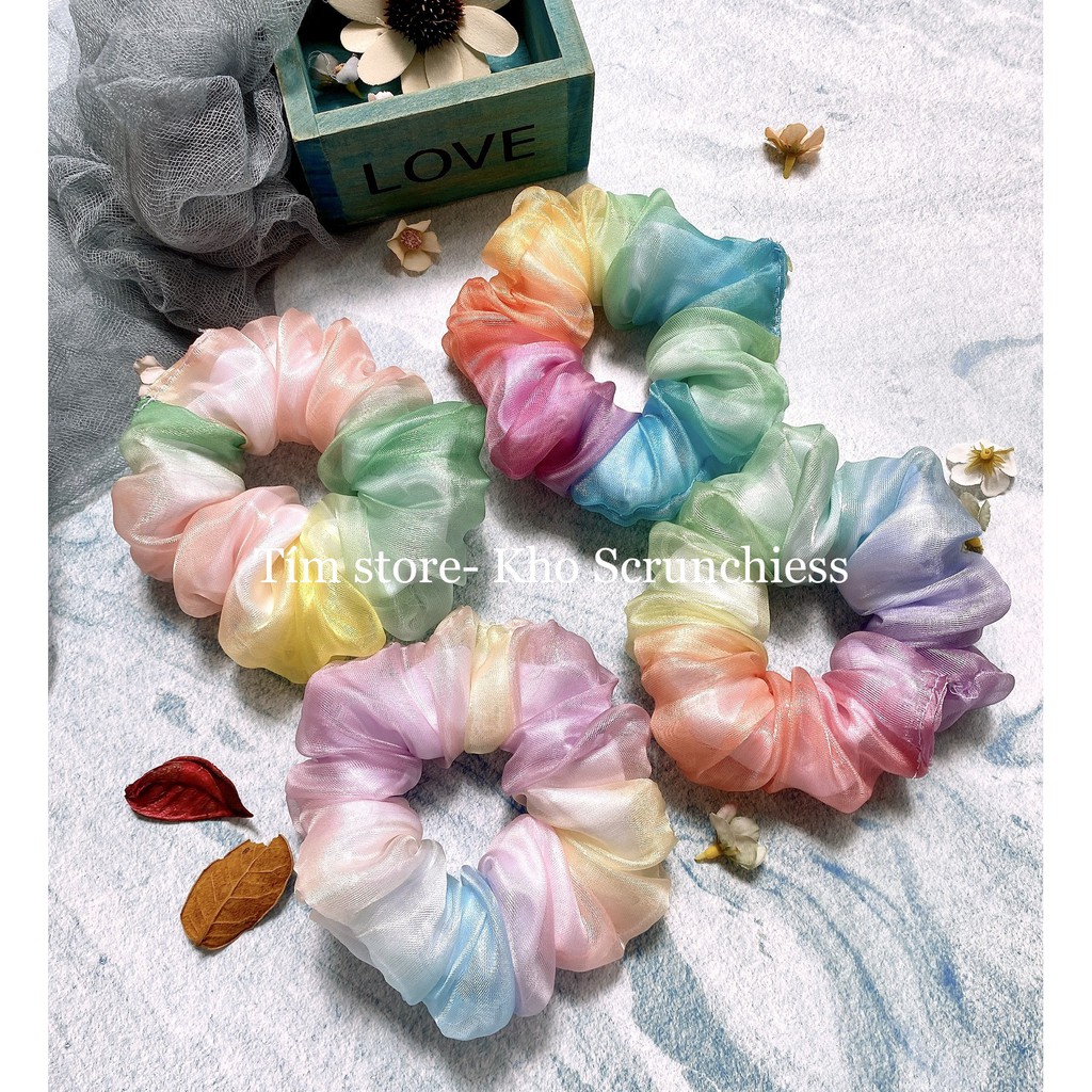 {Ảnh thật}SCRUNCHIES CẦU VỒNG LỤA &amp; TƠ ĐỔI MÀU - CỘT TÓC VẢI THỜI TRANG NỮ HOT TREND GIÁ RẺ