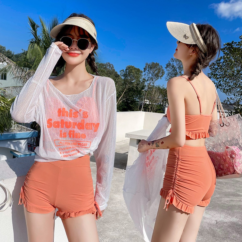 Bộ Đồ Bơi Ba Mảnh Tay Dài Thời Trang Quyến Rũ Cho Nữ