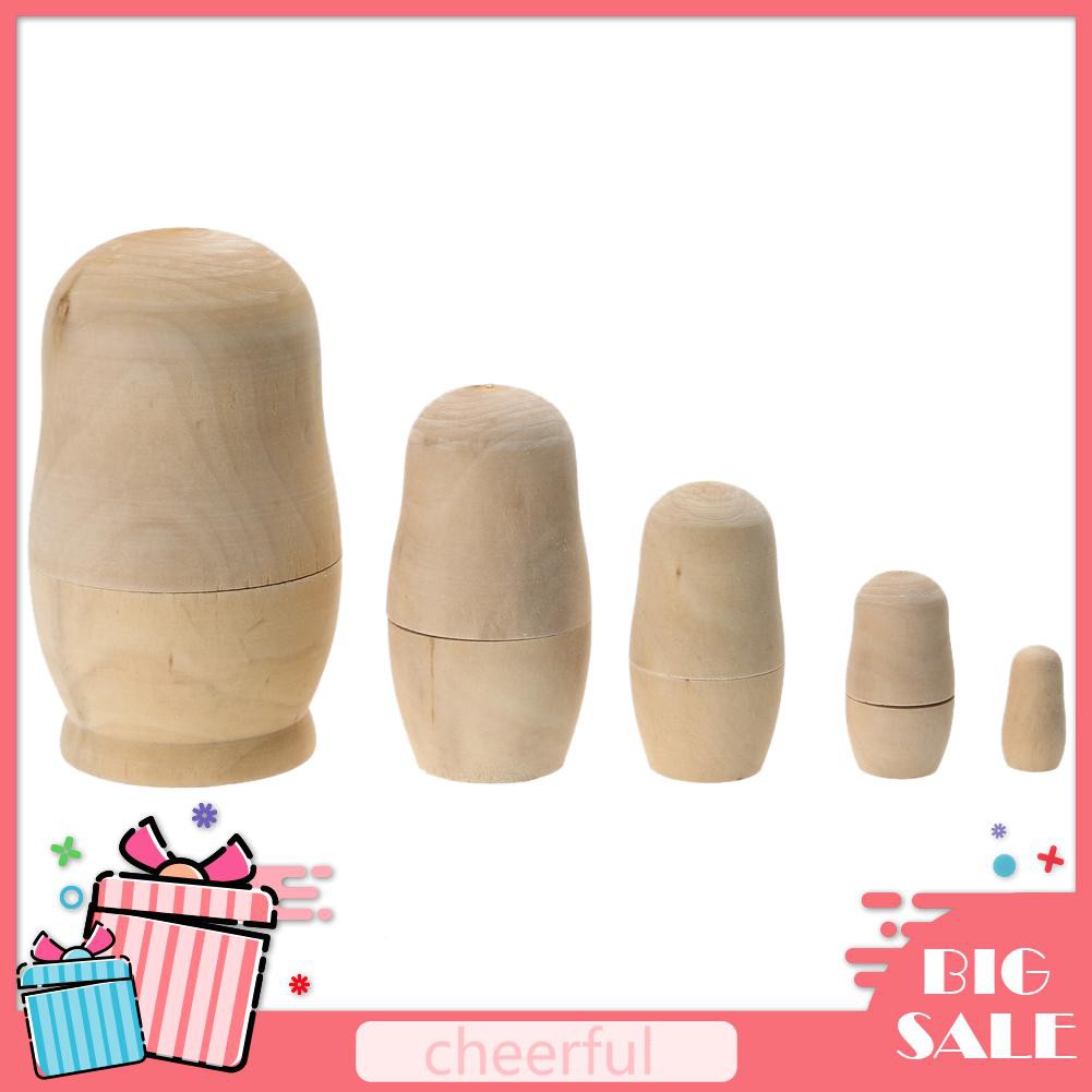 Bộ 5 Búp Bê Nga Matryoshka Bằng Gỗ Chưa Sơn