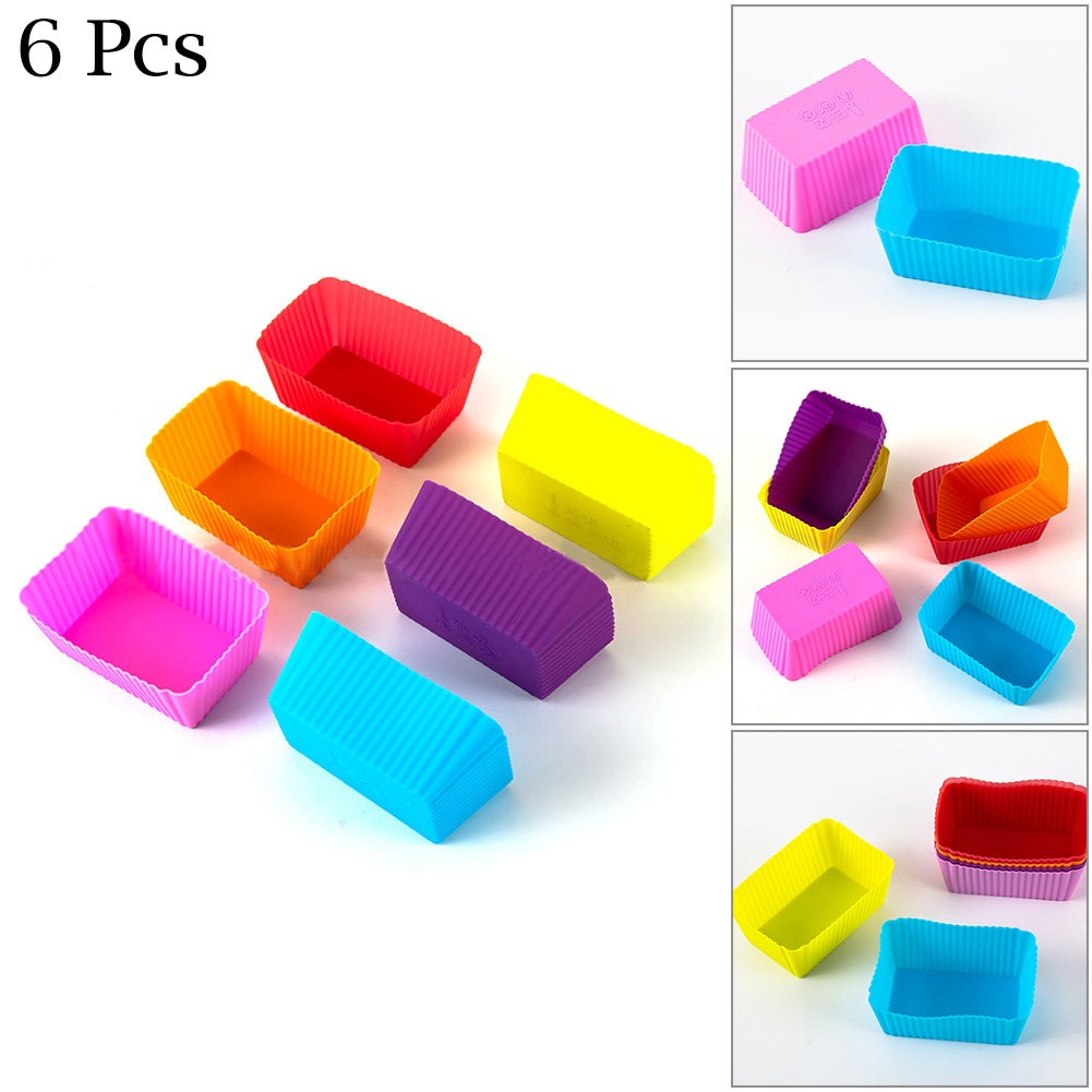 Bộ 6 Khuôn Silicon Hình Chữ Nhật Làm Bánh Muffin Cupcake Lót Nướng Bánh Cupcake Khuôn Kẹo Khuôn Bánh Bột Lọc Vân