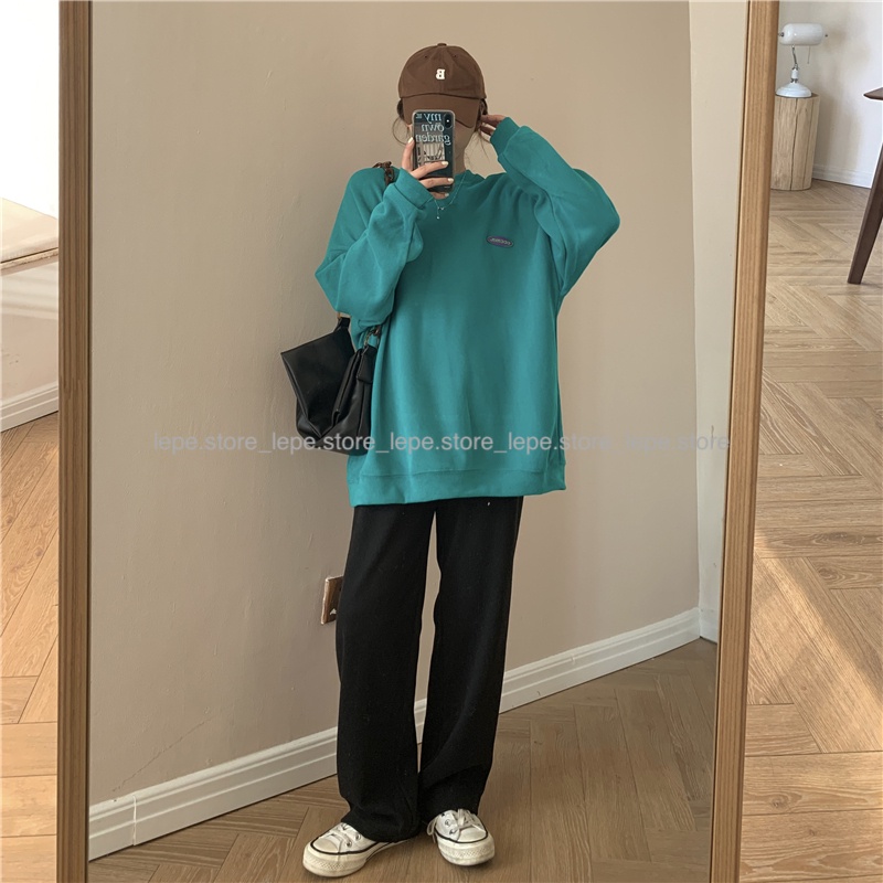 Áo hoodie sweater nỉ tăm cổ tròn trơn, áo thu đông nỉ basic phong cách đơn giản | BigBuy360 - bigbuy360.vn