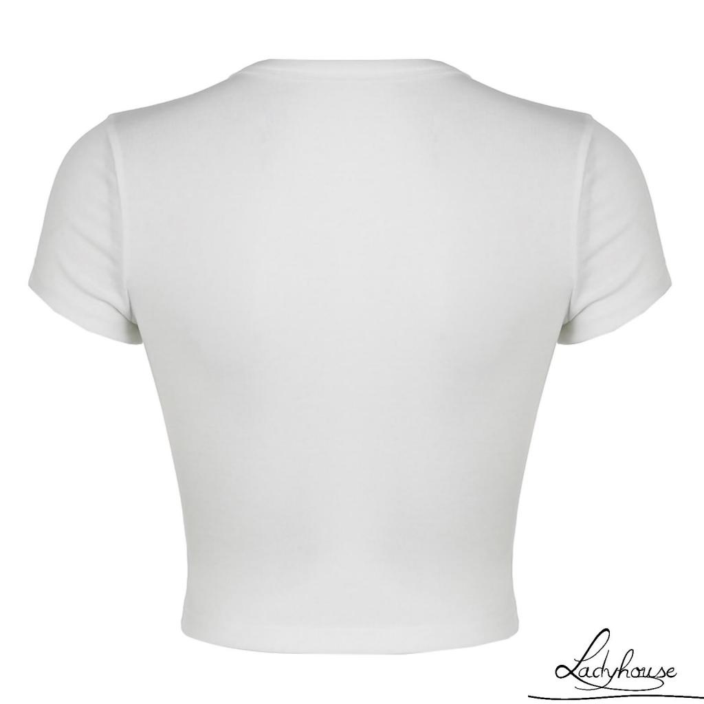 LDD-Women´s Crop Tops, Crew Neck Short Sleeve Letter Print Slim Fit Pullover T-Shirt for Young Ladies