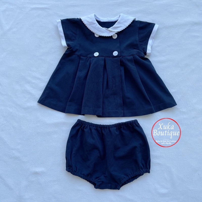 Set Quần Áo Mùa Hè Bé Gái Style Hải Quân SOFT COTTON Cao Cấp 2022 Áo váy cộc tay kèm quần trẻ em