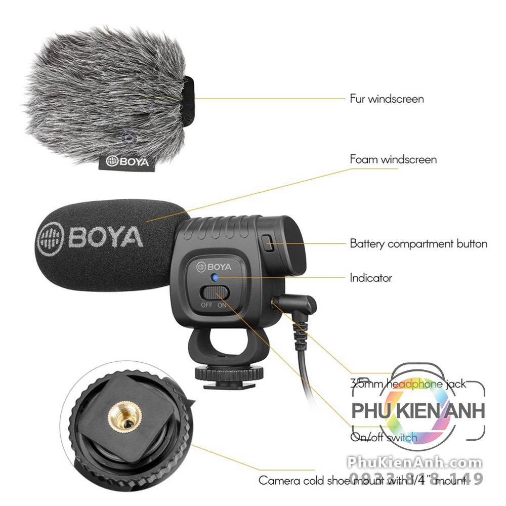 Micro thu âm Boya BY-bm3011cho máy ảnh DSLR, điện thoại, kết hợp đa năng với gimbal