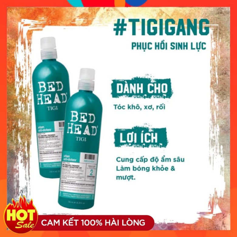 Bộ dầu Gội và Xả Tigi Bed Head chính hãng từ Anh 750ml - Phục hồi tóc hư tổn, làm bóng khỏe và mượt tóc