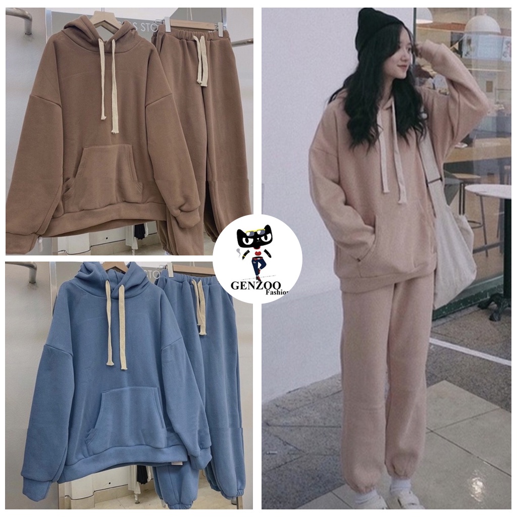 Set Bộ Nỉ LIGHTY Áo Hoodie quần Jogger bo ống nhiều màu - GENZOO