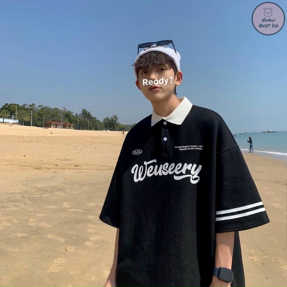 Áo Thun Unisex Nam Nữ Cổ Bẻ Form Rộng Tay Lỡ In Chữ Phong Cách Mẫu Mới HOT - CLITUS FASHION