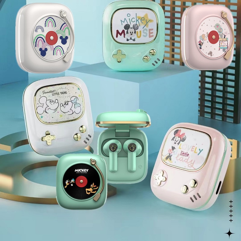 Disney Mickey Minnie Earphone màu hồng Bluetooth 5.2 TWS Tai nghe không dây ồn Tai nghe micro Tai nghe trò chơi Bluetooth Chất lượng âm thanh cao Tai nghe khử tiếng ồn