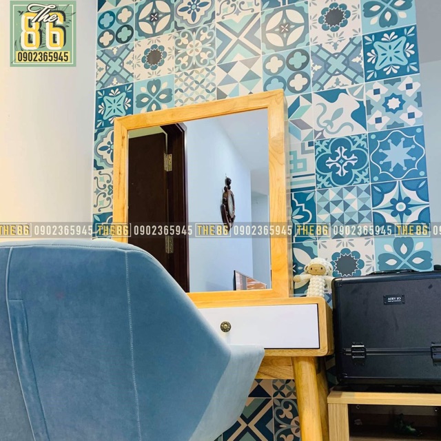 Decal gạch bông dán tường xanh mint