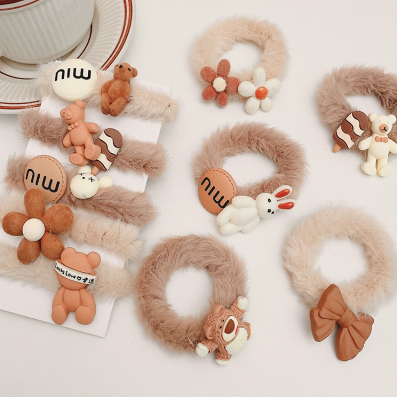 10 Dây cột tóc lông nhung họa tiết hoạt hình phong cách Hàn Quốc