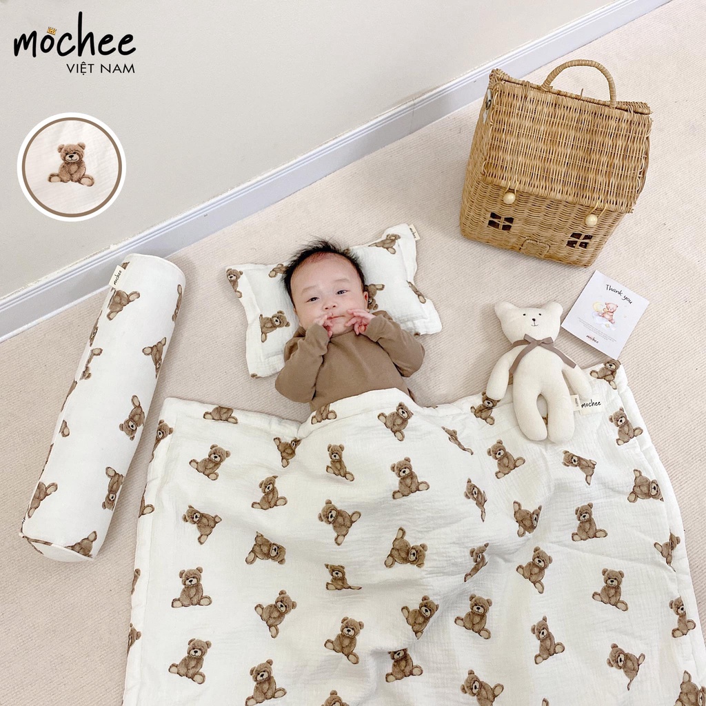 [Mẫu Mới] CHĂN TRẦN BÔNG MOCHEE VẢI XÔ MUSLIN CHO BÉ KÍCH THƯỚC 120X90CM