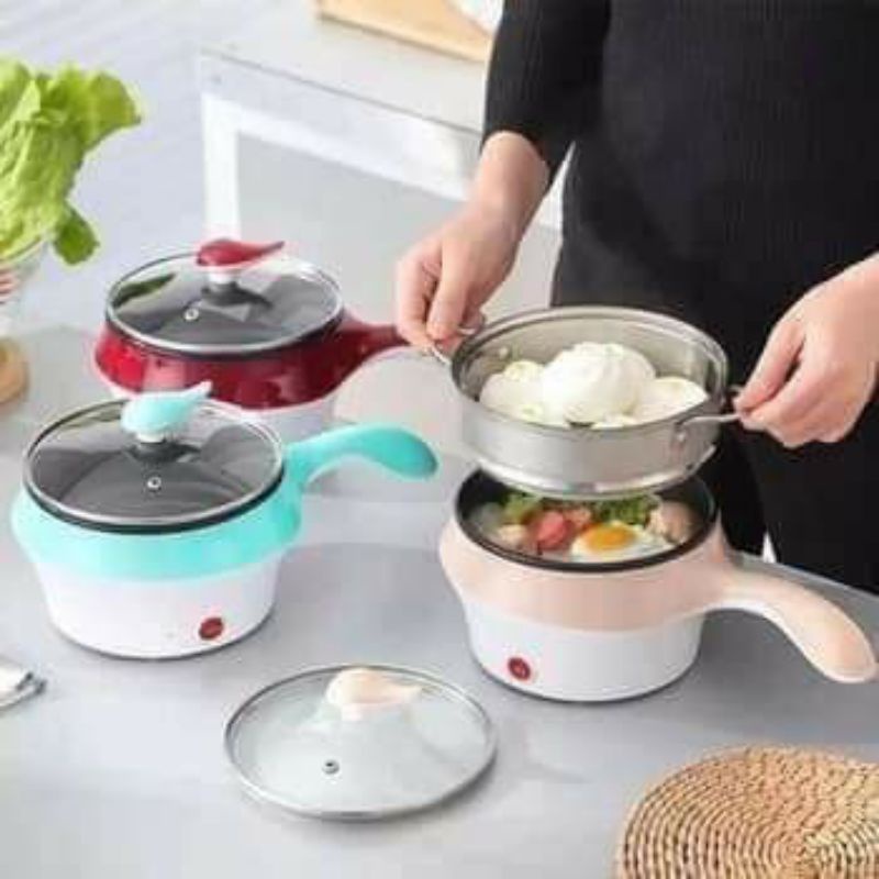 Ca mì 2 tầng có cán, nồi lẩu mini 2 tầng kèm vỉ hấp đồ ăn (ảnh thật)