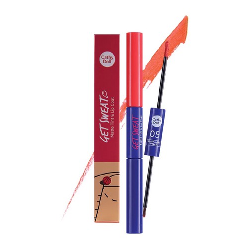 Son Lì Và Bóng Hai Đầu Cathy Doll Get Sweat Matte Tint & Lip Coat 2.4g + 2.5g.#05 Shoot A Ball Peach | BigBuy360 - bigbuy360.vn