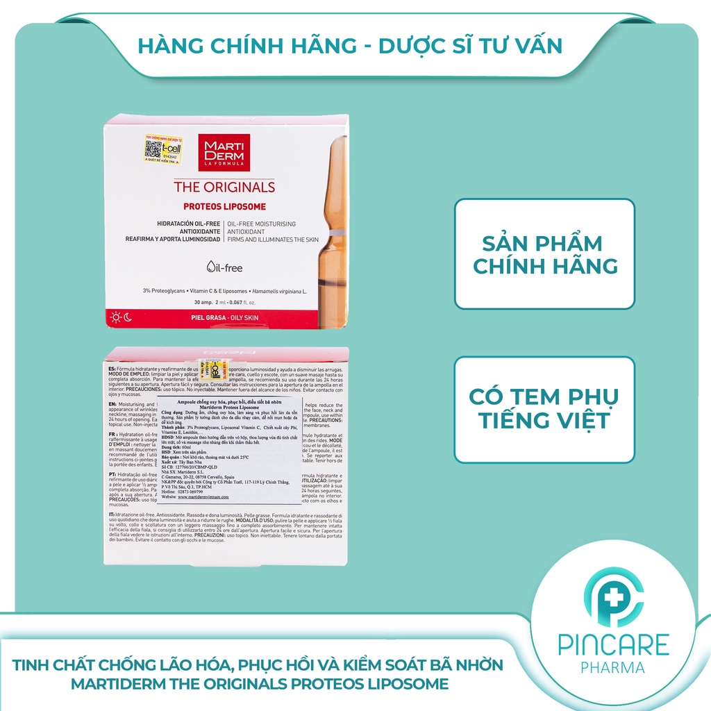 Tinh chất phục hồi, kiểm soát bã nhờn Martiderm The Originals Proteos Liposome( Vỉ ) - Hàng chính hãng  Date 6/2024