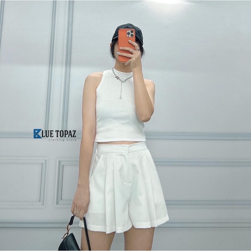 quần short xếp ly dáng xoè, áo ba lỗ thun tăm | BigBuy360 - bigbuy360.vn