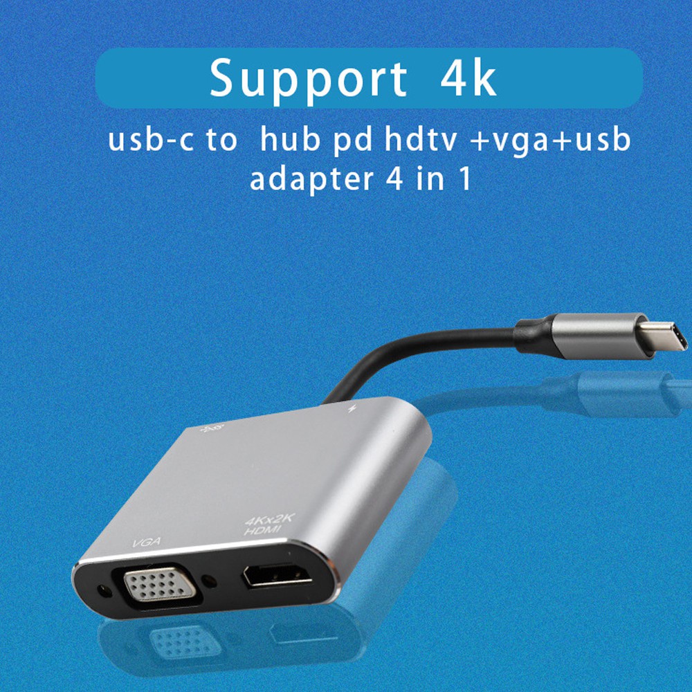 Bộ Chuyển Đổi Type-C 3.1 Sang Hd 4k Hdmi + Vga + Usb3.0 + Pd Hub Usb-C Cho Macbook Series