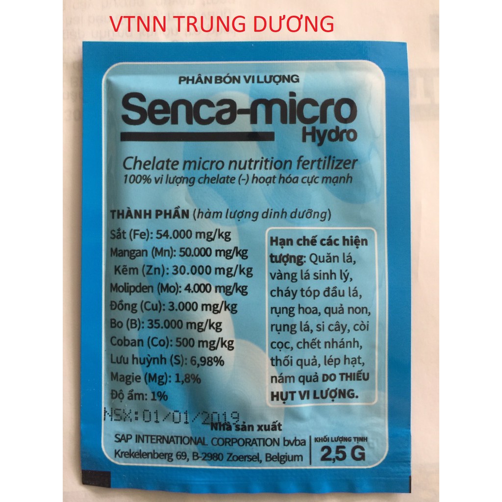 COMBO 1O GÓI PHÂN BÓN VI LƯỢNG SENCA-MICRO HYDRO 2.5gr