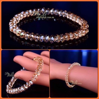 Vòng Tay Pha Lê Tròn Dẹp S06mm Màu Trà Được Thiết Kế Từ Pha Lê Swarovski