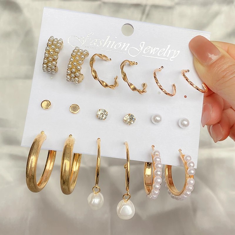 Set khuyên tai AY dạng xỏ bươm bướm hạt ngọc trai nhân tạo phong cách Hàn Quốc retro thanh lịch cho nữ