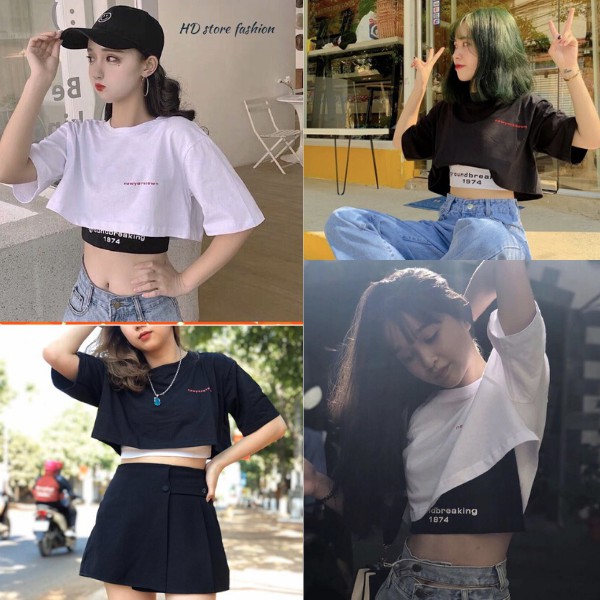 áo thun croptop tặng kèm áo lót chất đẹp cá tính 0034