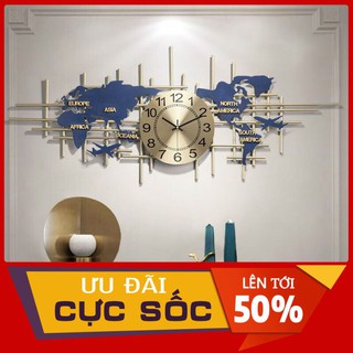 [HÀNG CAO CẤP] Đồng Hồ Treo Tường Trang Trí Nghệ Thuật 98x45cm Thép Mạ Sơn Chống Gỉ Bạc Màu A2115