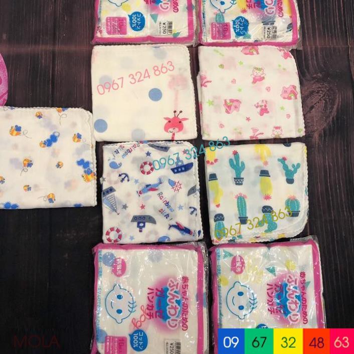 Khăn sữa xô 10 CÁI XUẤT NHẬT IN HÌNH dễ thương cho bé yêu