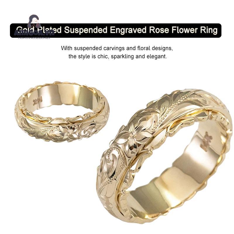 ✨✨Nhẫn mạ vàng 14k khắc hình hoa tinh tế cho nữ