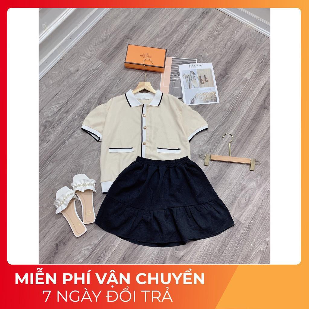 [ 𝐅𝐑𝐄𝐄 𝐒𝐇𝐈𝐏 ] Set Áo Xốp Cổ Sơ Mi Mix Chân Váu Ngắn Có Quần Lót Trong