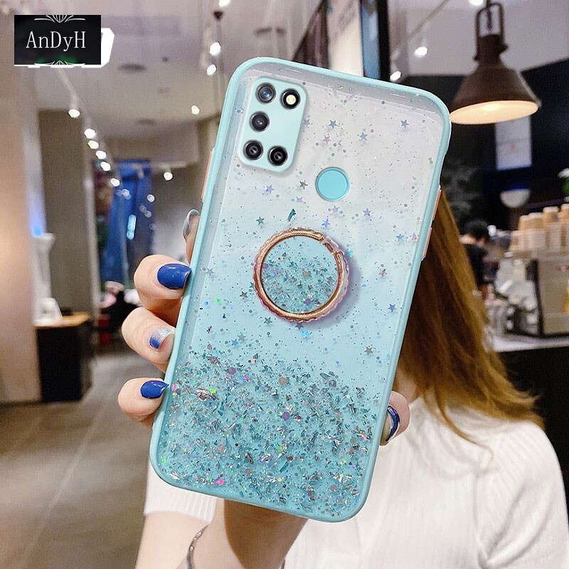 Ốp điện thoại họa tiết ngôi sao lấp lánh kèm giá đỡ nhẫn cho OPPO REALME C17 7I