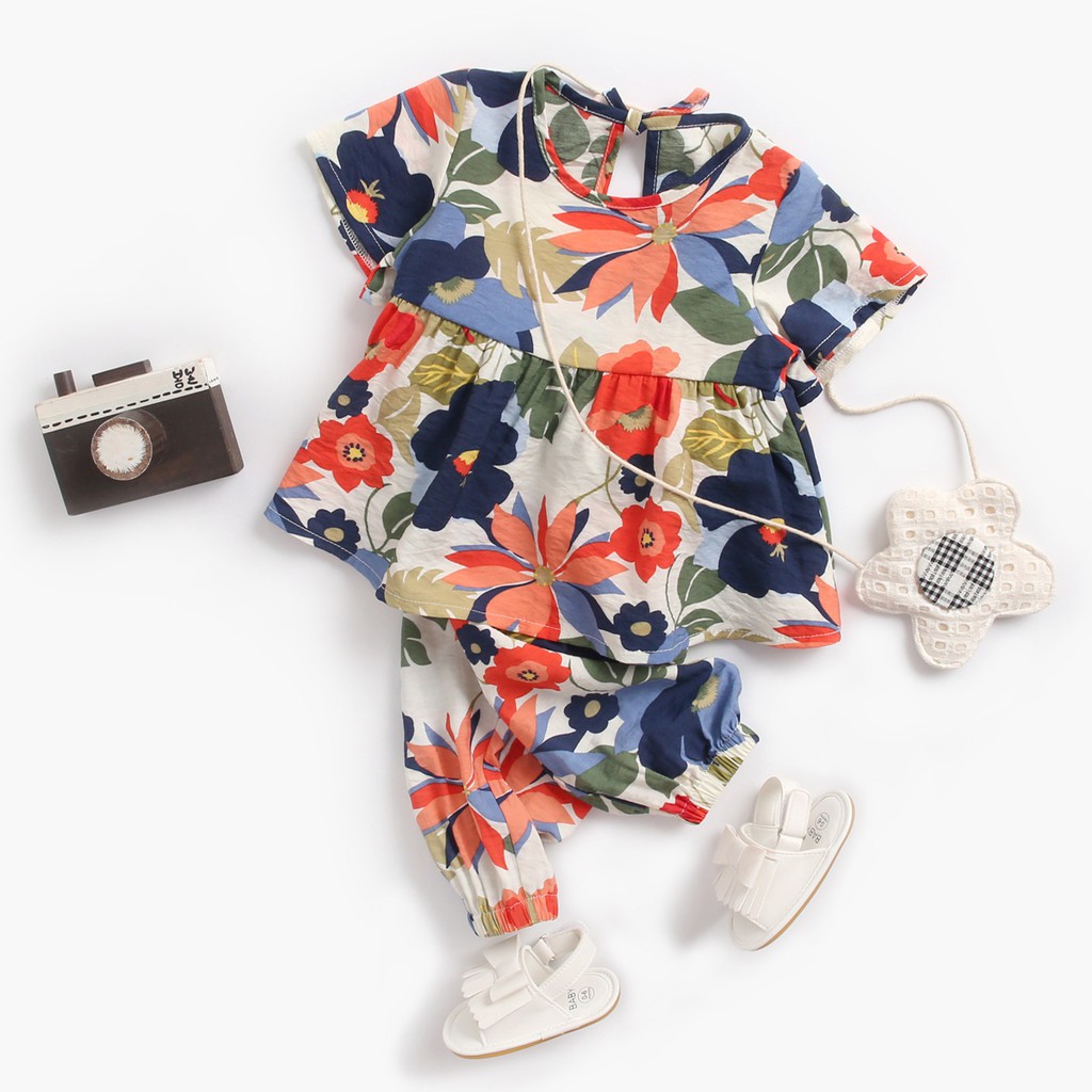 Set Trang Phục Sanlutoz Vải Cotton Họa Tiết Hoa Thời Trang Bé Gái