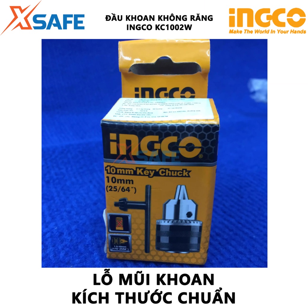 Đầu khoan không răng INGCO KC1002W 10mm Đầu máy khoan khả năng khoan 1.5-10mm, không răng cưa B12, kèm 1 khóa vặn 60mm