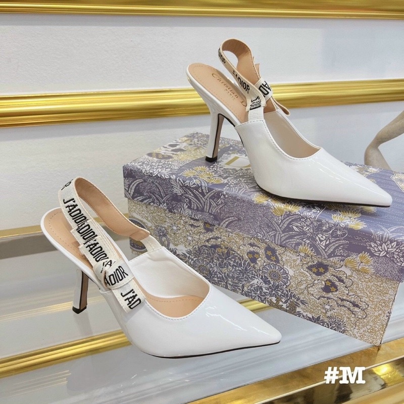 Cao gót trắng da bóng nơ chữ gót nhọn cao cấp