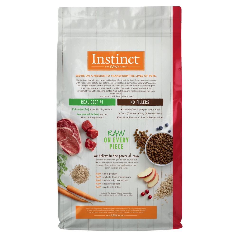 Thức ăn cho chó từ thịt bò và lúa mạch Instinct Real Beef & Barley Recipe (Túi lớn 11,34kg)