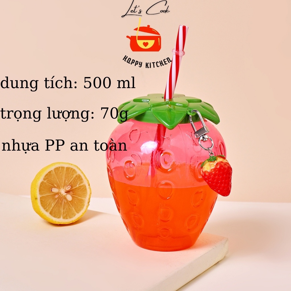 Bình đựng nước giữ lạnh bằng nhựa hình quả dâu [tặng kèm móc khóa]