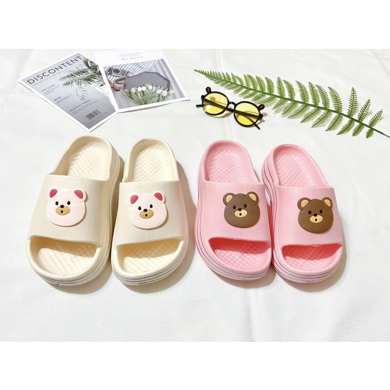 Dép xốp bánh mì lượn sóng hình gấu siêu nhẹ đế 3cm