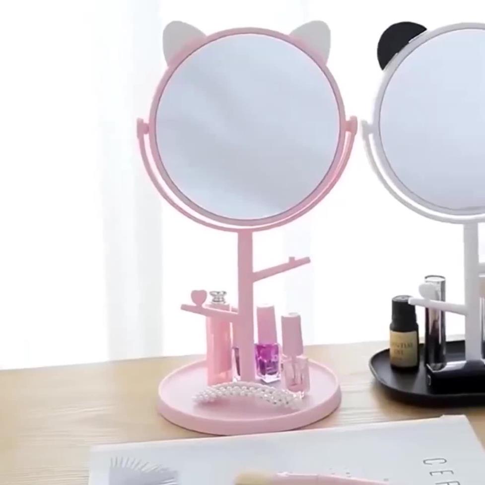 Gương Trang Điểm Để Bàn Tai Mèo Dễ Thương Xoay 360 Độ