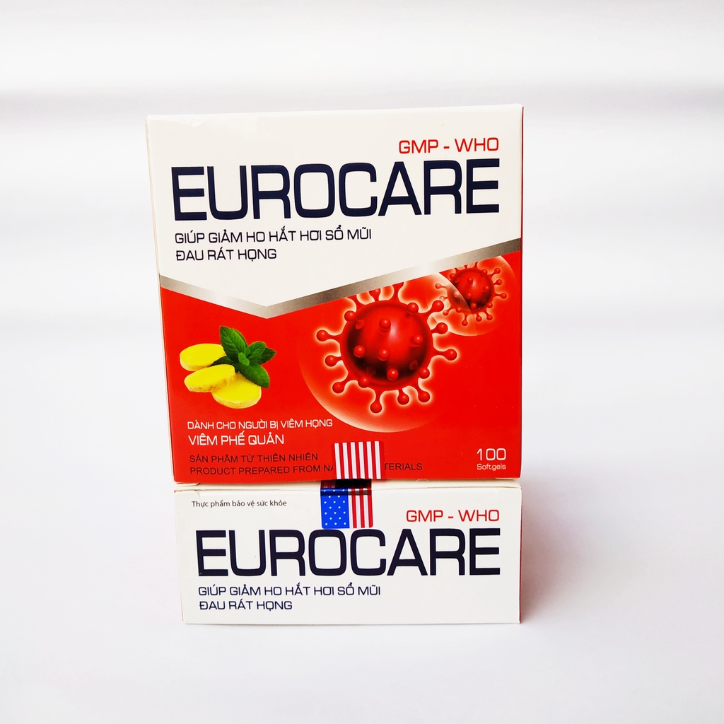 Eurocare – Giúp Giảm Ho Thông Thoáng Mũi Họng, Giảm Các Triệu Chứng Cảm Lạnh, Sổ Mũi, Đau Họng – Hộp 100 Viên