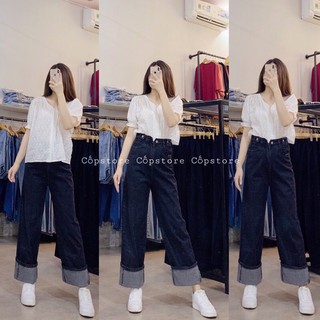 Quần jeans ống rộng xám đen