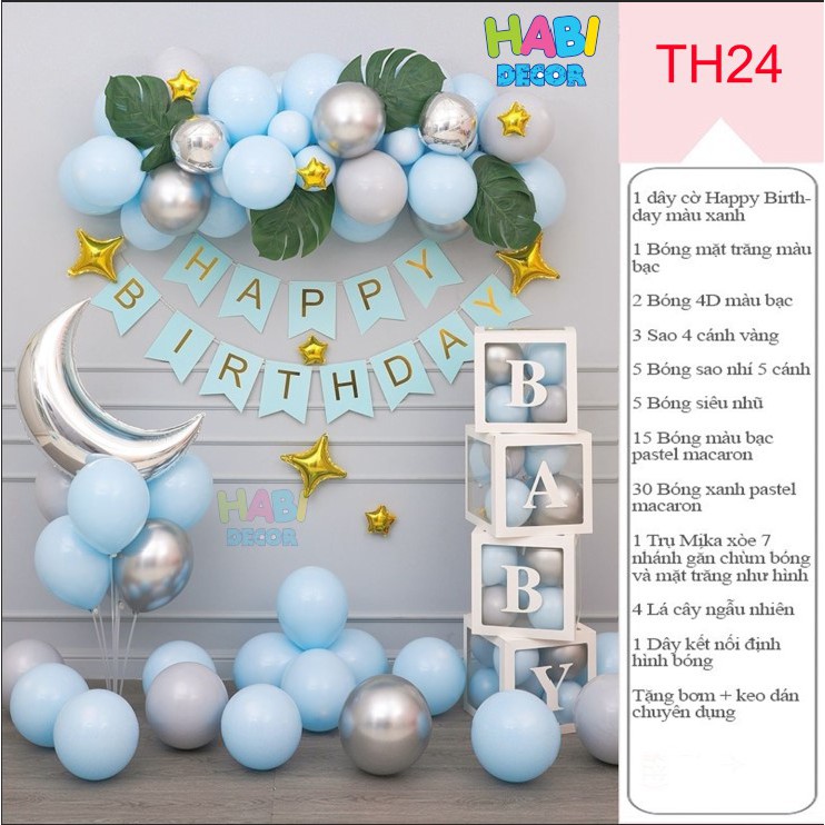 Combo set trang trí sinh nhật, thôi nôi, happy birthday cho bé trai, gái nhiều mẫu đầy đủ phụ kiện TH02