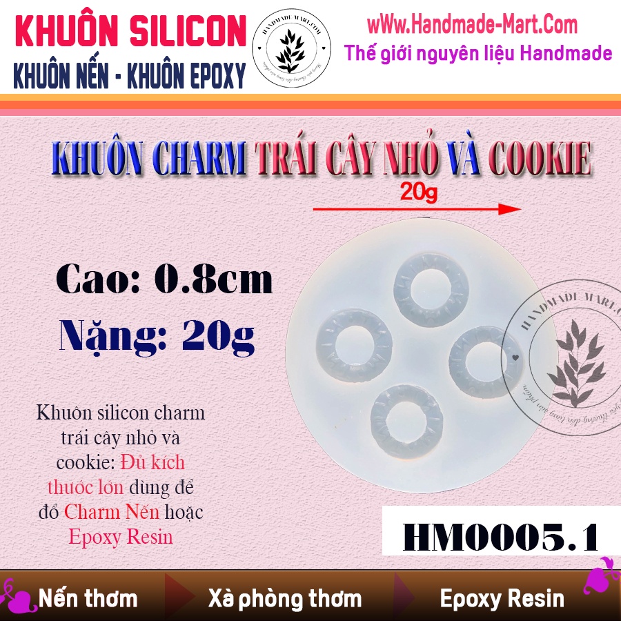 Khuôn silicon Charm trái cây nhỏ và cookie làm nến thơm hay bánh kẹo dẻo - HM005