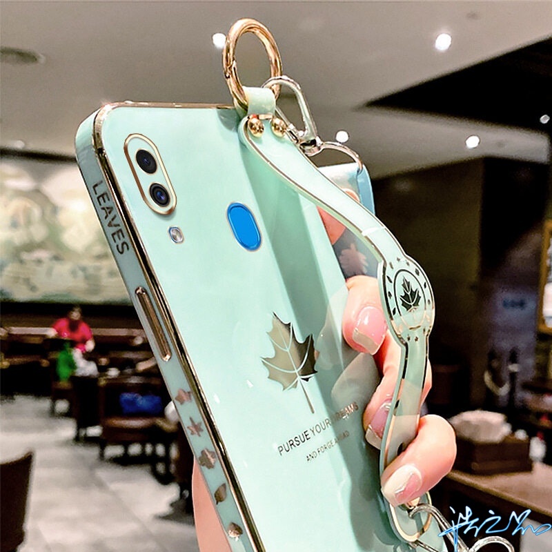 Ốp Điện Thoại Họa Tiết Lá Phong Có Dây Đeo Cổ Tay Cho Samsung A02S J7 J4 Prime Plus A03S A03 A10S A20S A21S A51 A71 4G