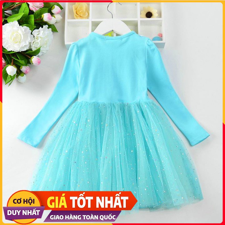 Váy Elsa Dài Tay Xanh Có Phụ Kiện. Váy Công Chúa Else FROZEN Bé Gái Xanh