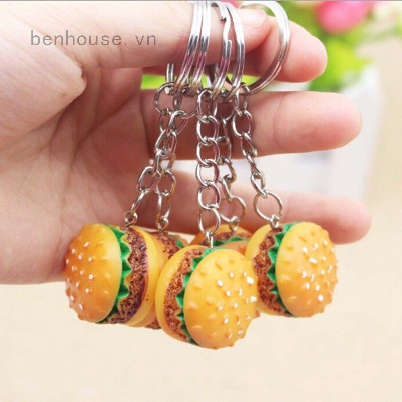 Móc khóa hình bánh hamburger 3D dễ thương