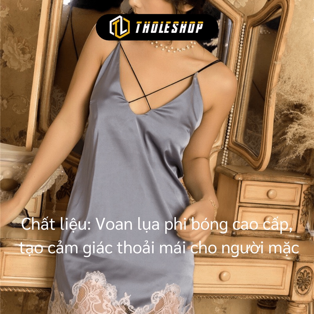 Đồ ngủ   GIÁ VỐN  Váy ngủ phi lụa 2 dây hở lưng phối ren cao cấp cho bạn thêm quyến rũ đáng yêu - Đồ ngủ cao cấp 6885