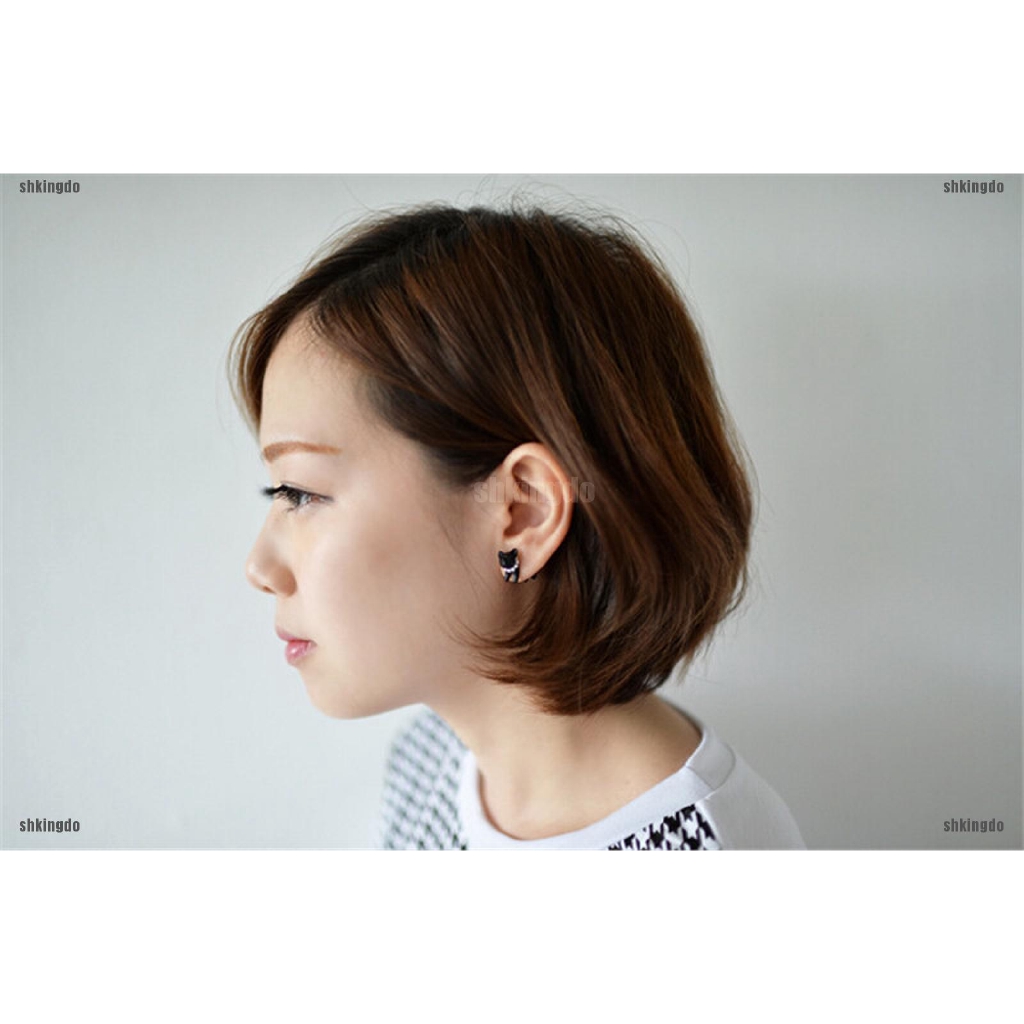 Chiếc Khuyên Tai Xỏ Hình Mèo Đen Đính Ngọc Trai Nhân Tạo Xinh Xắn