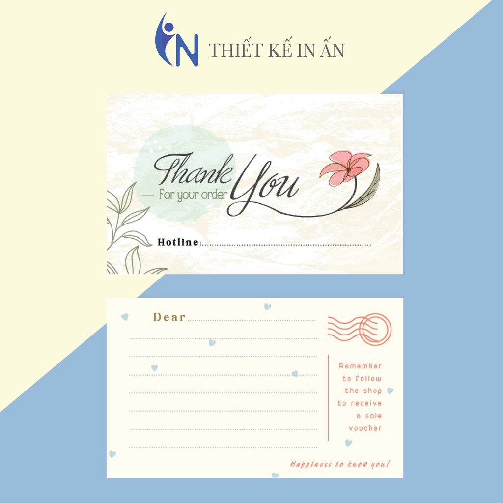 Combo 100 cái  thankyoucard, thiệp cảm ơn, Thẻ cám ơn có sẵn,mẫu viết tay, Giấy bìa cứng cán màng size 9x5.5cm