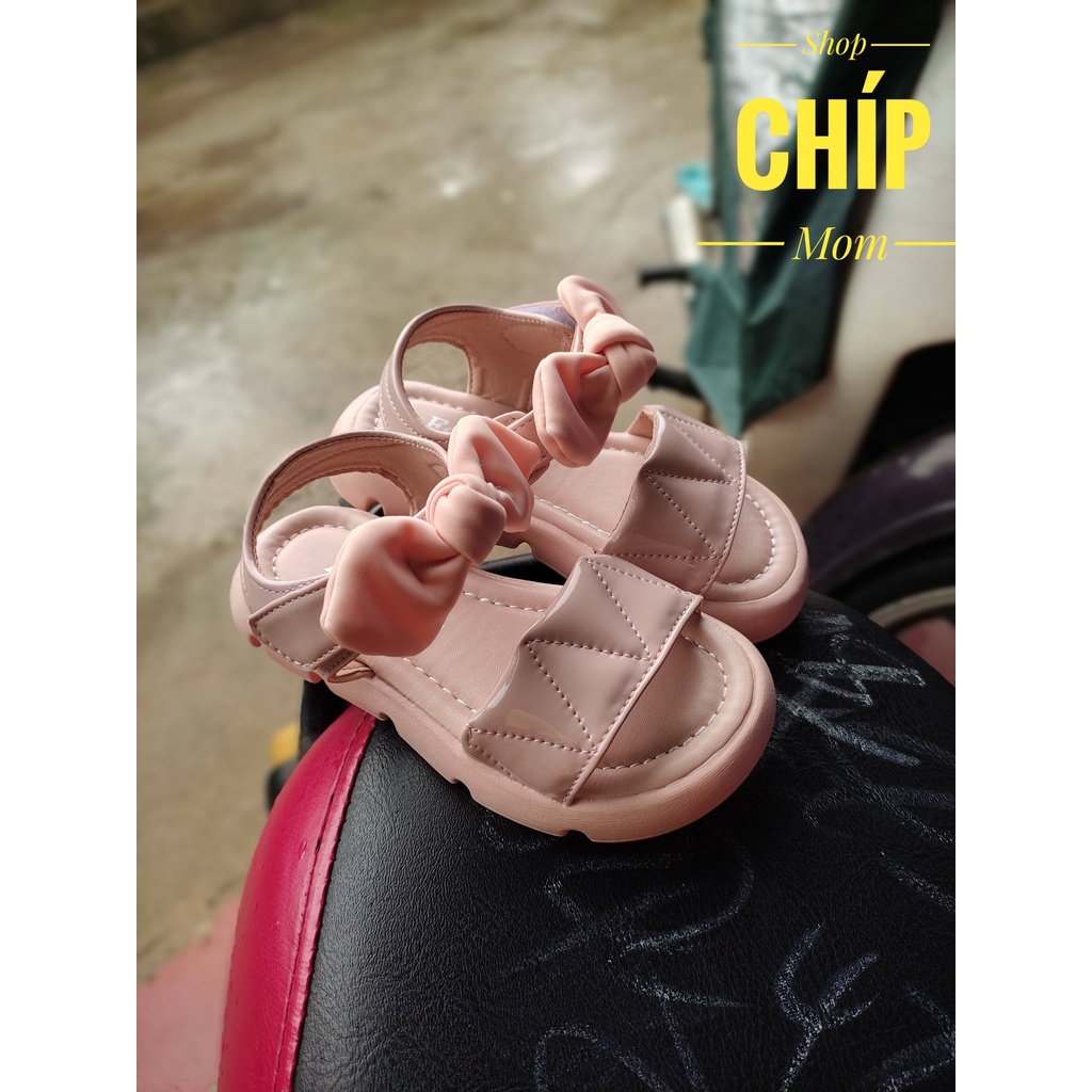 sandal bé gái dép quai hậu bé đi học nơ quai ngang công chúa da PU bóng mềm siêu nhẹ full box 6887 ( có video ảnh thật )