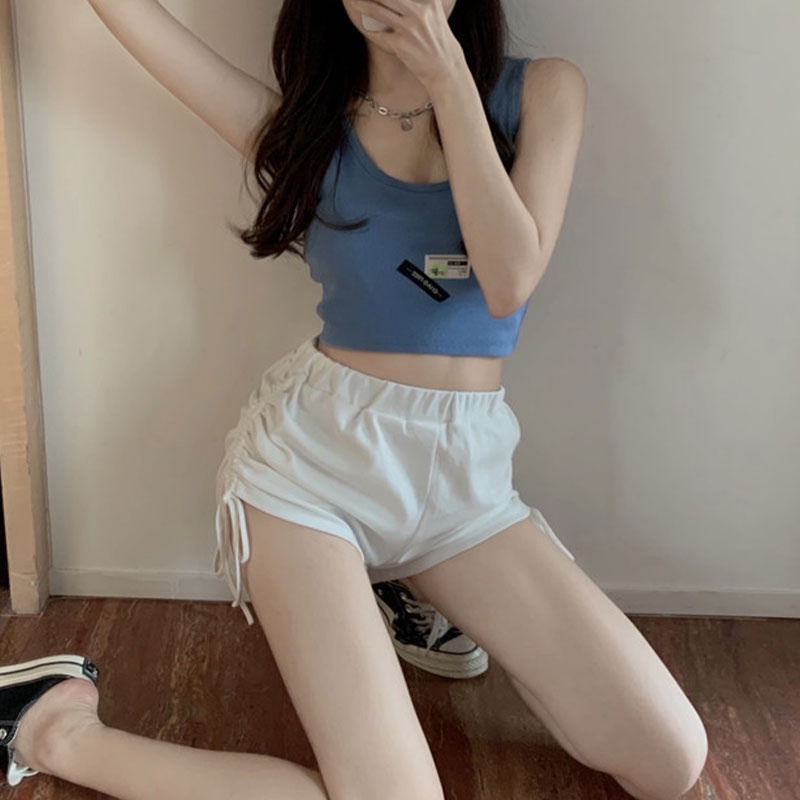 Quần Short Thể Thao Lưng Cao Ôm Dáng Phối Dây Rút Gợi Cảm Cho Nữ