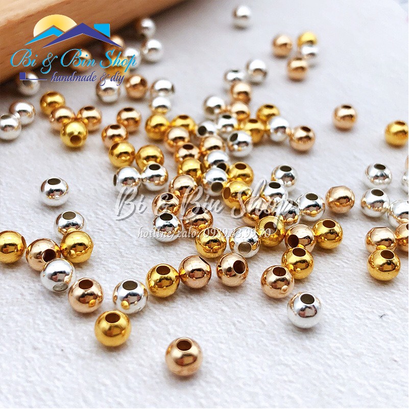 50 Hạt Charm Bi Tròn Bằng Kim Loại Làm Vòng Đeo Tay, Dây Chuyền, Làm Trang Sức Handmade